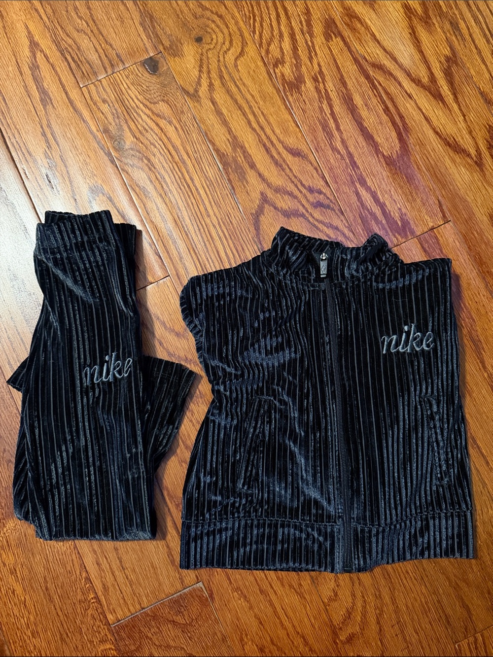 Nike Kids Black Velour Ribbed Jacket & Leggings Set